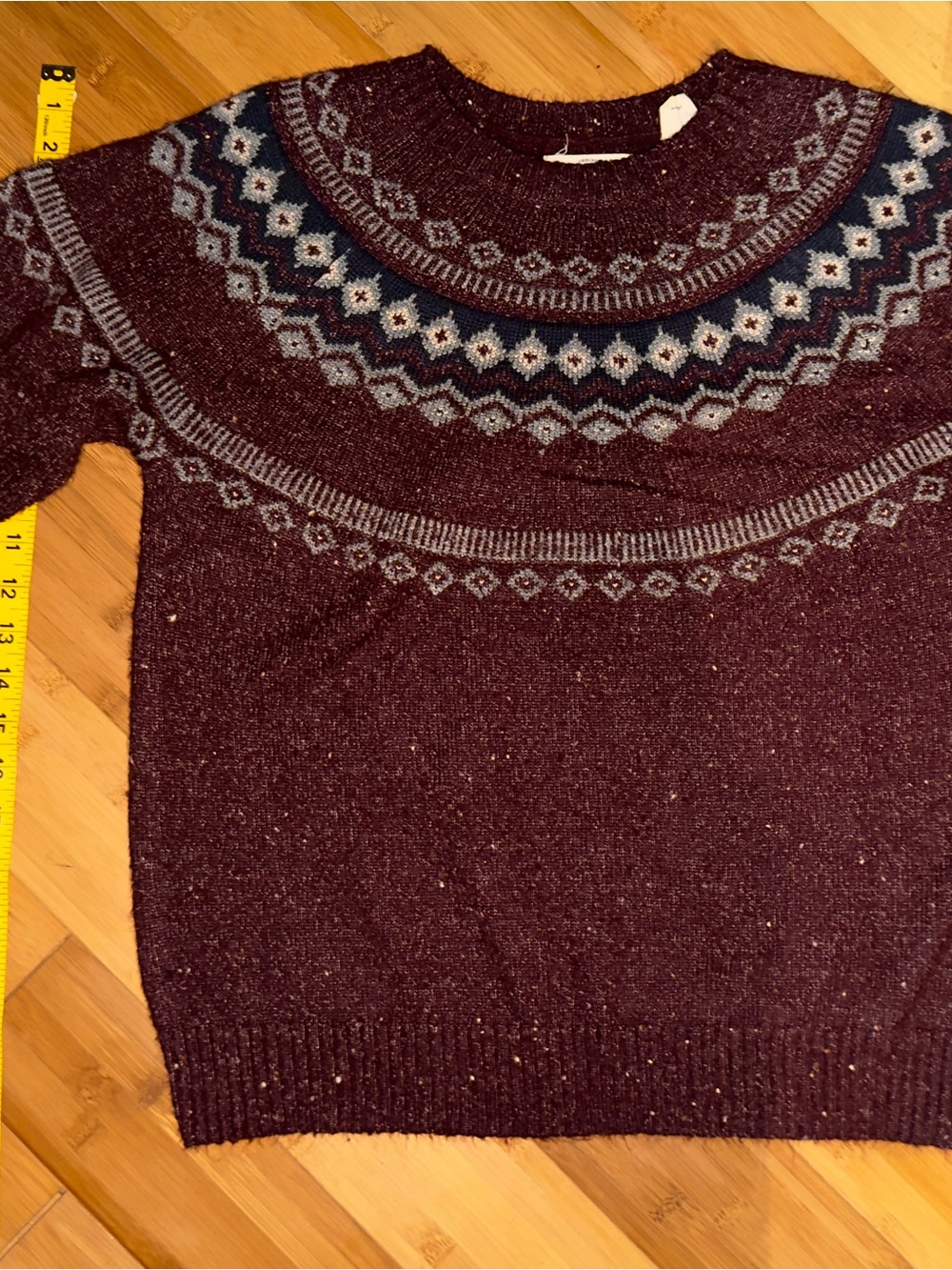 Weatherproof Vintage Men’s Fair Isle Crewneck Sweater Size L Burgundy Gray